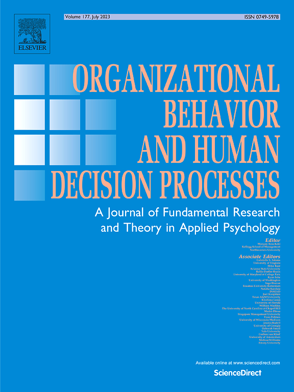 Go to journal home page - Organizational Behavior and Human Decision Processes